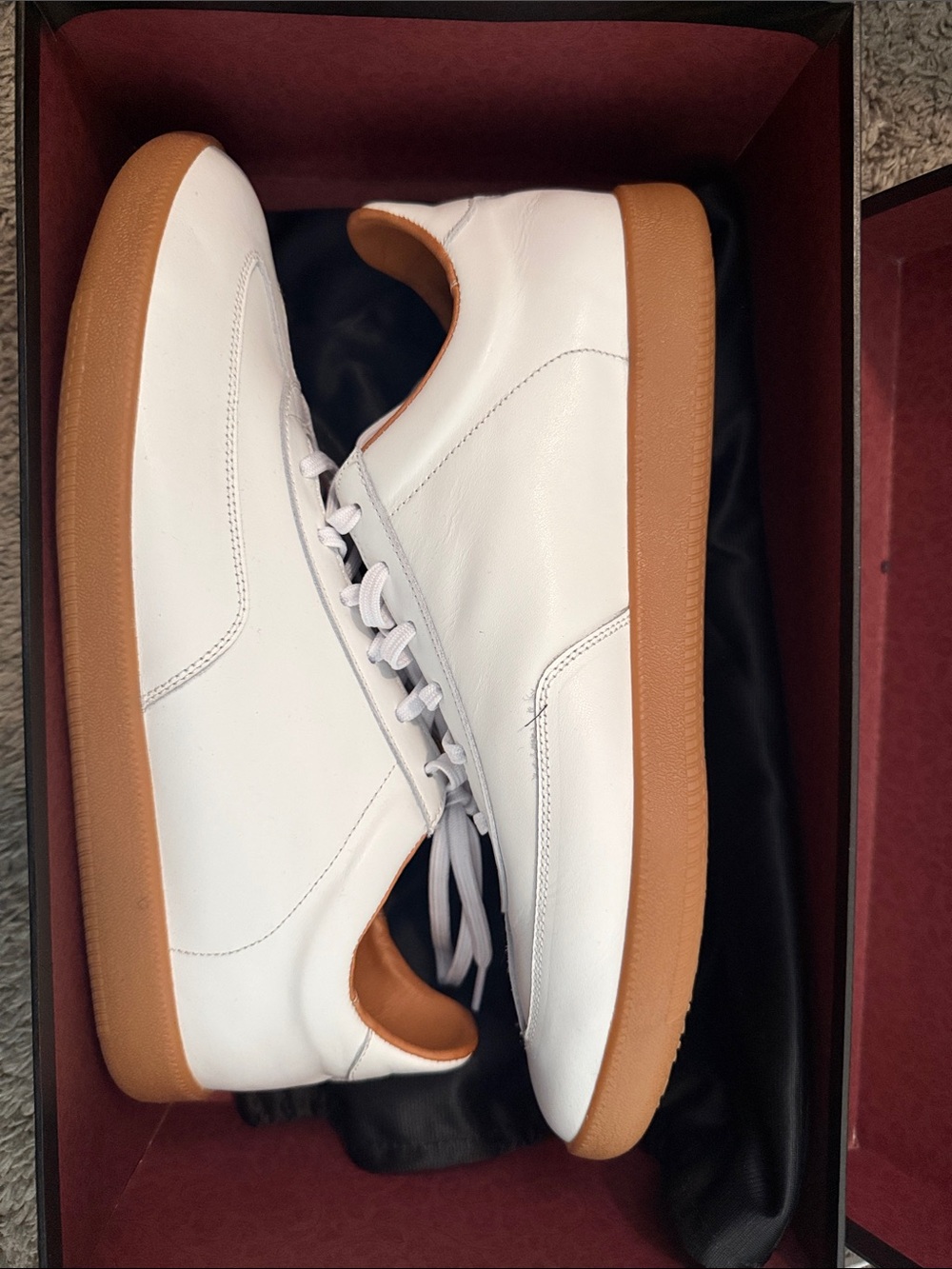 Men's White Leather Sneakers with Gum Sole